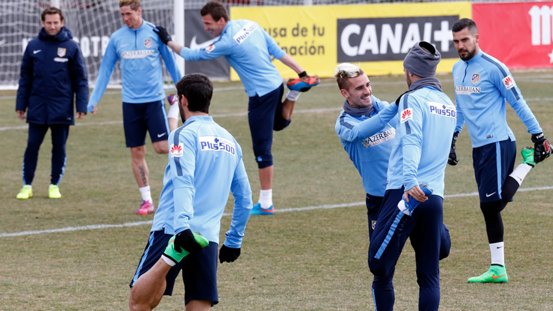 El Atlético de Madrid en el entrenamiento de esta mañana