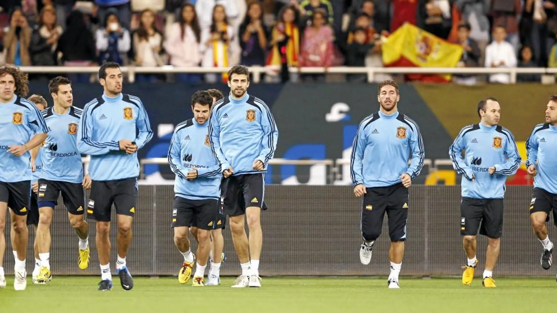 La Selección, durante el entrenamiento de ayer en Doha
