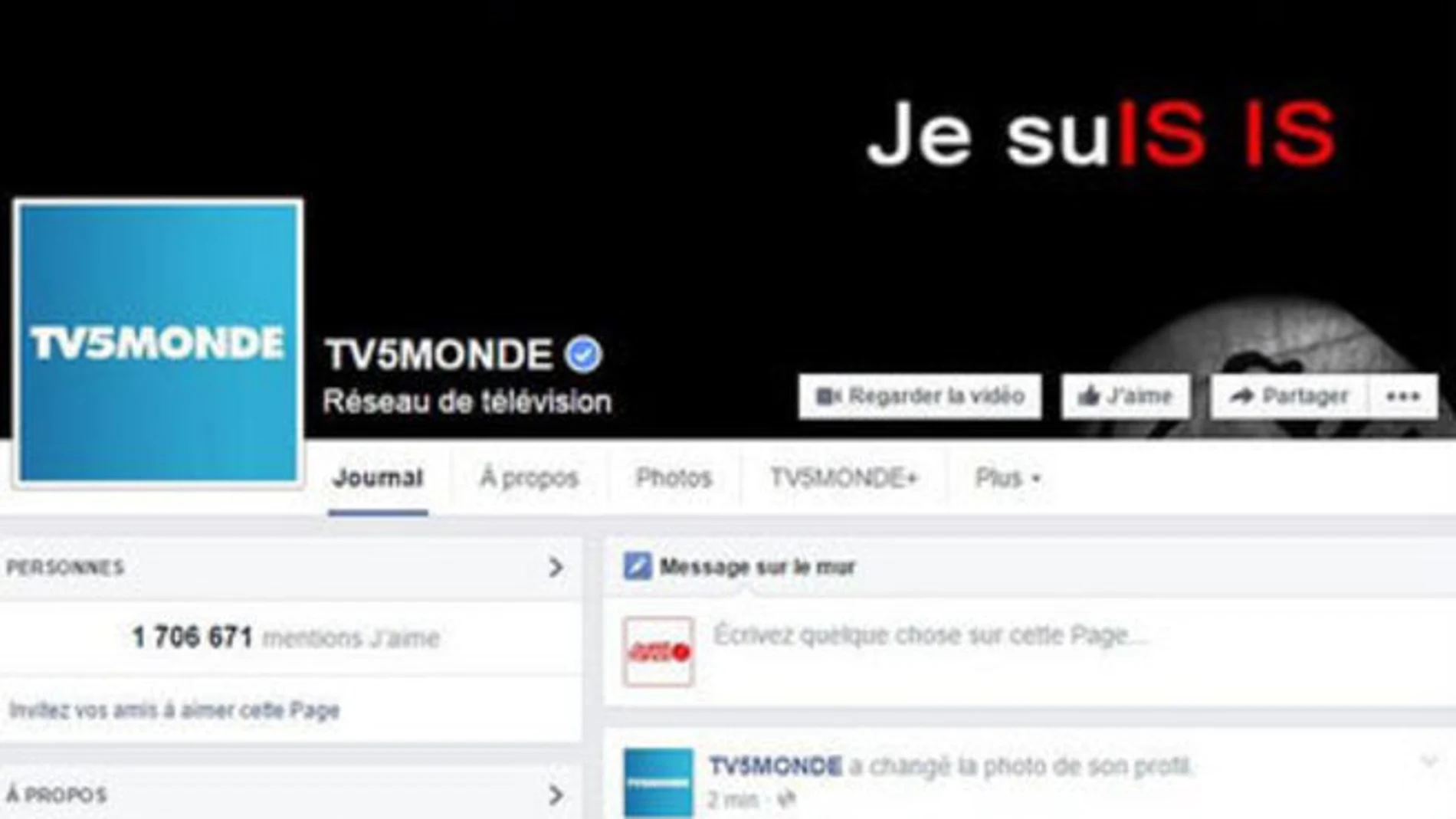 Perfil que los piratas han colgado en las cuentas de Facebook de la cadena francesa