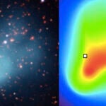 Cluster de galaxias ‘El Gordo’, con múltiples galaxias y gas emisor de rayos X (izquierda) y modelo de gas caliente (derecha), que reproduce bien su forma de cometa