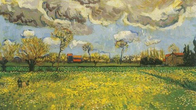 Fotografía facilitada por la Fontation Socindec, de la obra "Paisaje bajo un cielo agitado", 1889, de Vincent Van Gogh, que forma parte de la exposición "Impresionismo y aire libre. De Corot a Van Gogh"que se exhibirá en el Museo Thyssen a partir del 5 de febrero. EFE