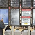 Montaje de cómo se verían los carteles informativos si se colocaran en lo paneles informativos de los aeropuertos