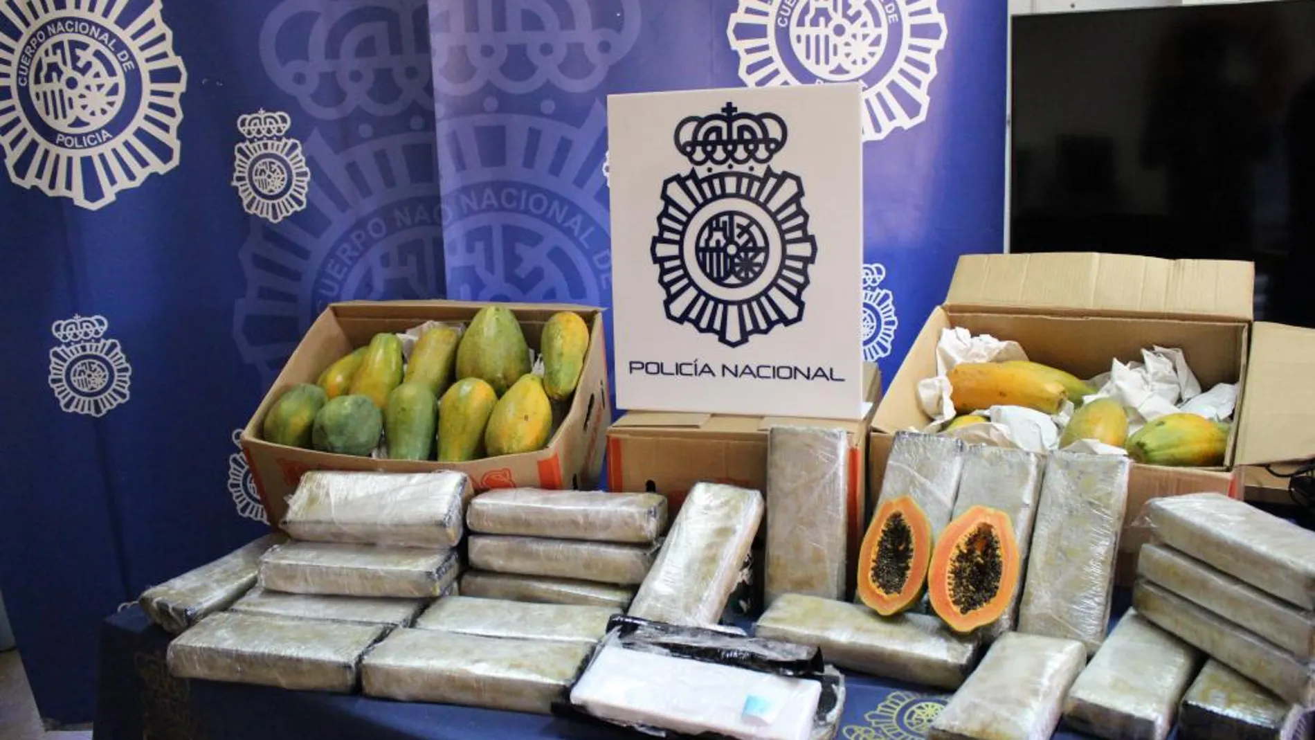 La Policía se incauta de 32 kilos de cocaína ocultos en un cargamento de papayas