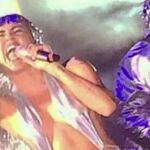 Imagen proporcionada por Lesley Abravanel, de Miley Cyrus durante la actuación en el Raleigh Hotel, en Miami Beach