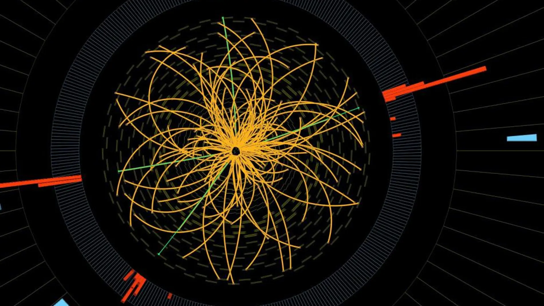 Una colisión de protones, dentro de los experimentos del bosón de Higgs
