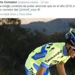 Tuit de Alberto Contador en el que anuncia su renovación