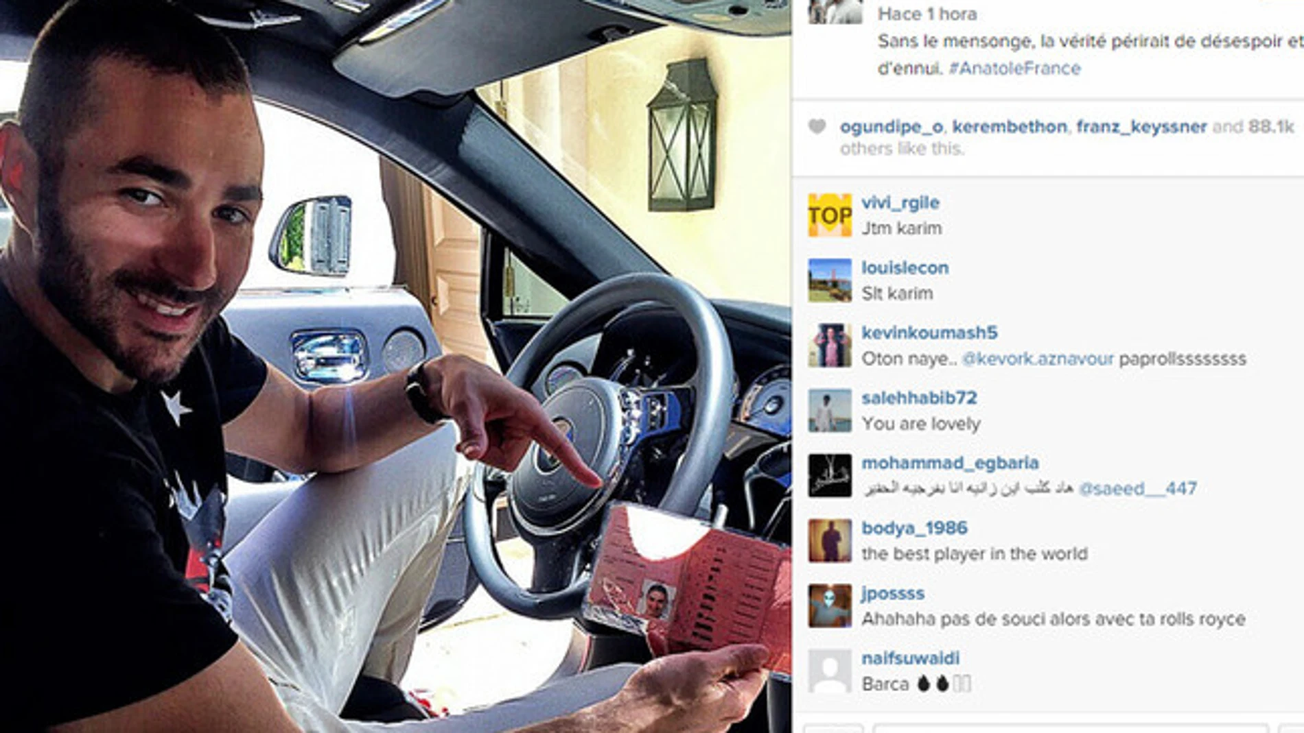 «Si no se miente, todo es desesperación y aburrimiento», publicaba Benzema en Instagram