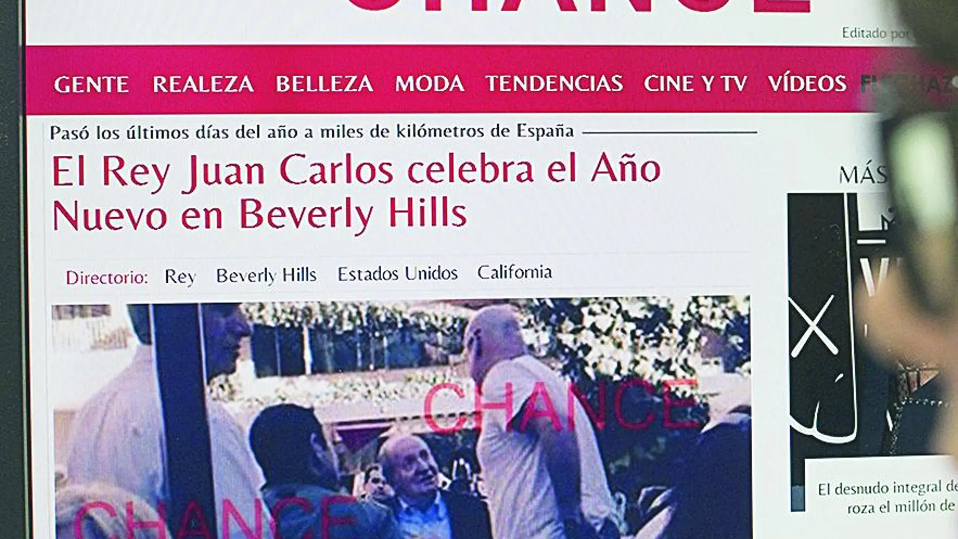 La noticia de Don Juan Carlos en Los Ángeles, en la web de Chance
