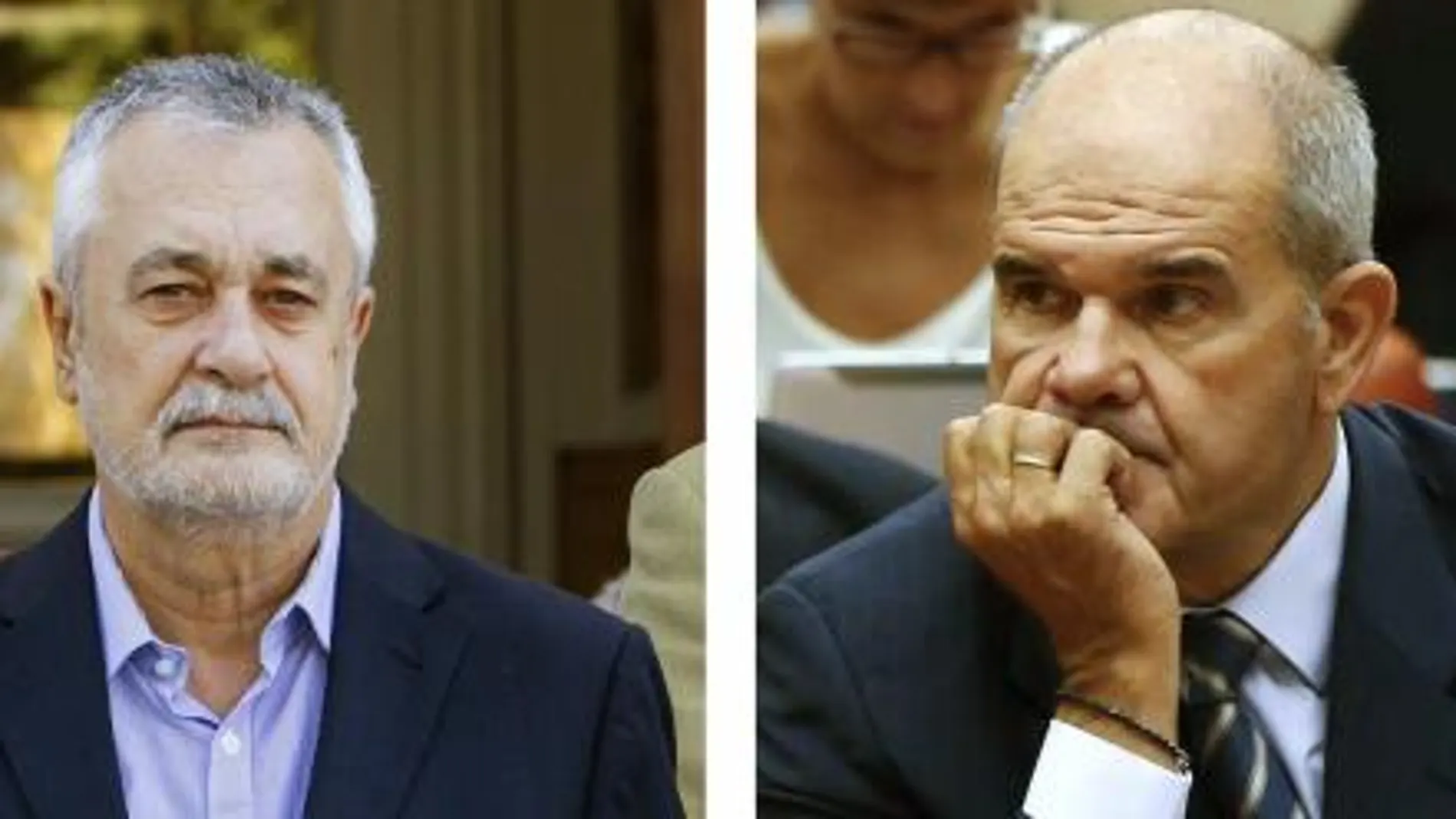 Los expresidentes de la Junta de Andalucía, José Antonio Griñán (i) y Manuel Chaves (d)