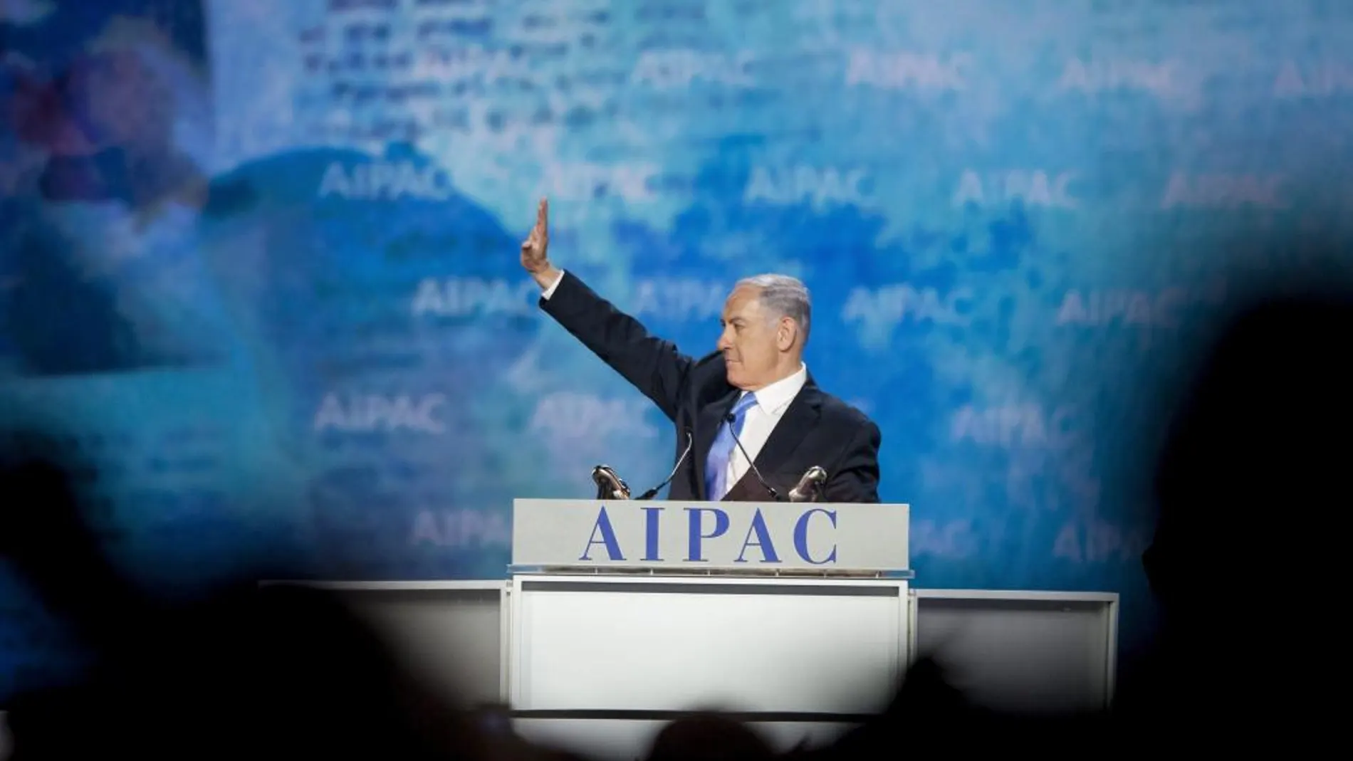El primer ministro israelí, Benjamin Netanyahu, en la conferencia anual del Comité de Relaciones Públicas Americano-Isralíes
