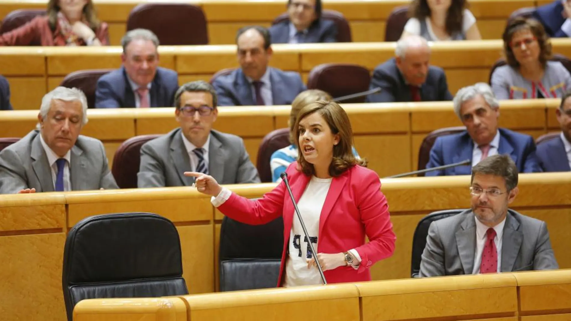 La vicepresidenta del Gobierno, Soraya Sáenz de Santamaría, hoy en el Senado
