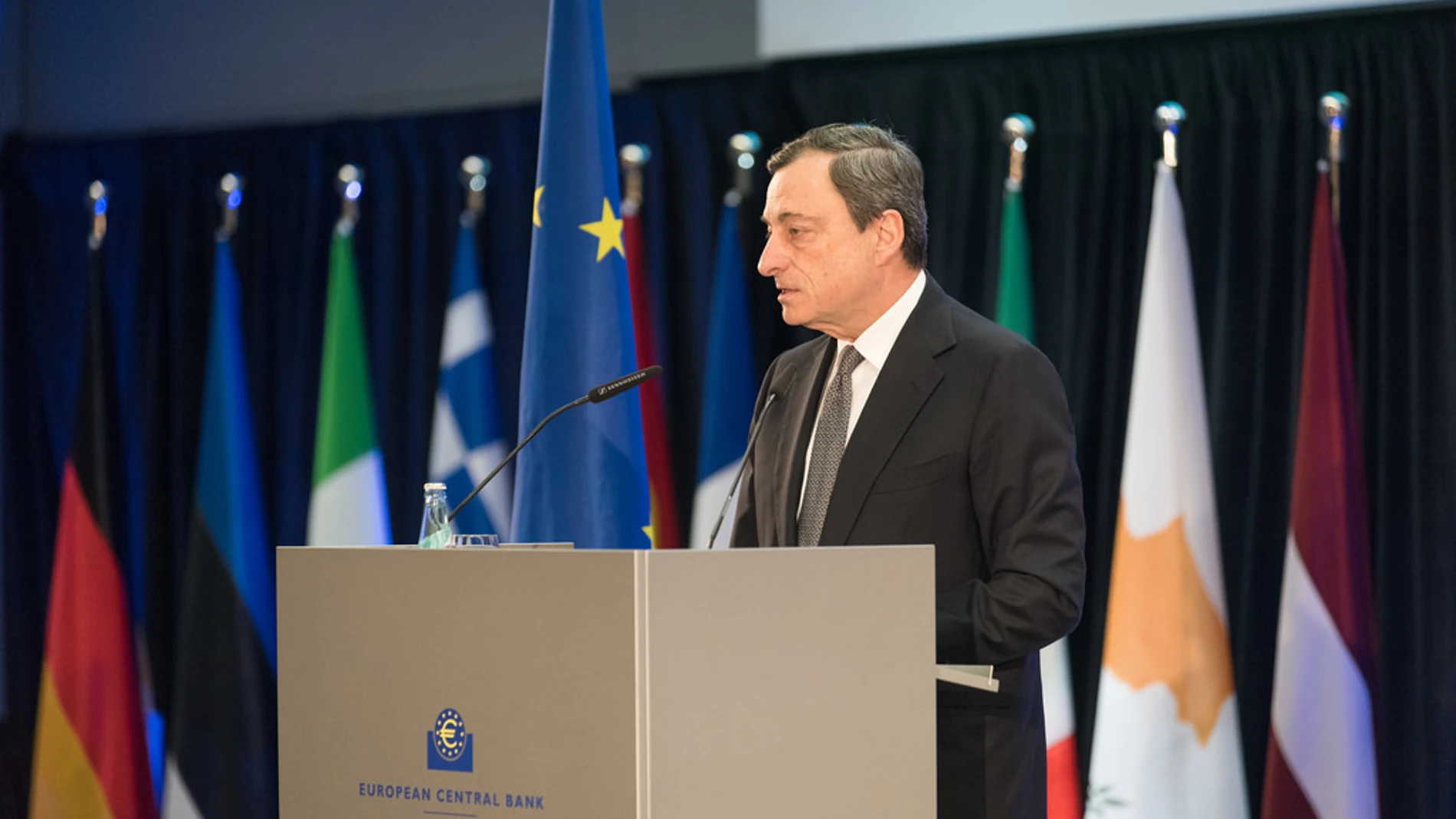 Mario Draghi, durante la inauguración de la nueva sede del BCE