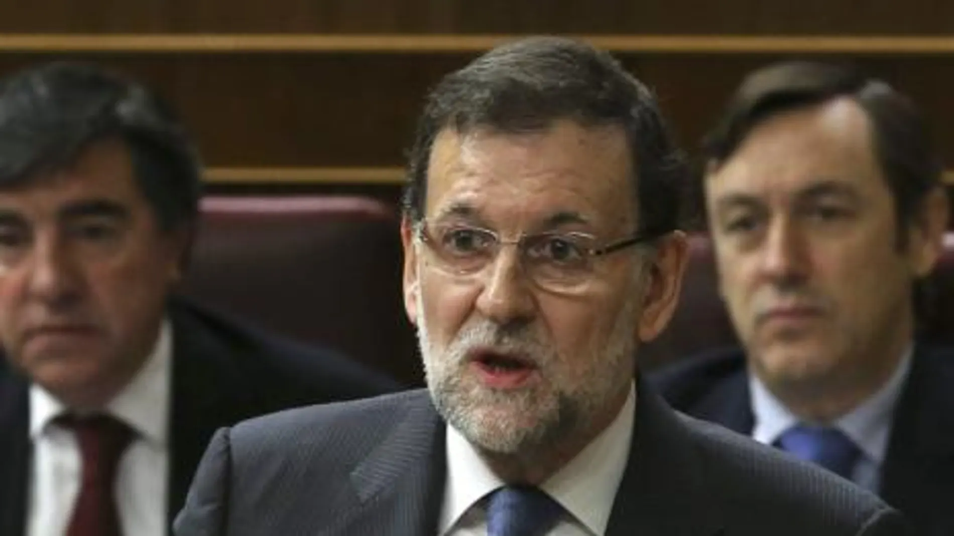 El presidente del Gobierno, Mariano Rajoy, durante su intervención hoy en la sesión de control al Ejecutivo del Congreso