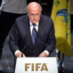 El presidente de la FIFA, Joseph Blatter da un discurso durante el 65 Congreso del organismo en Zúrich