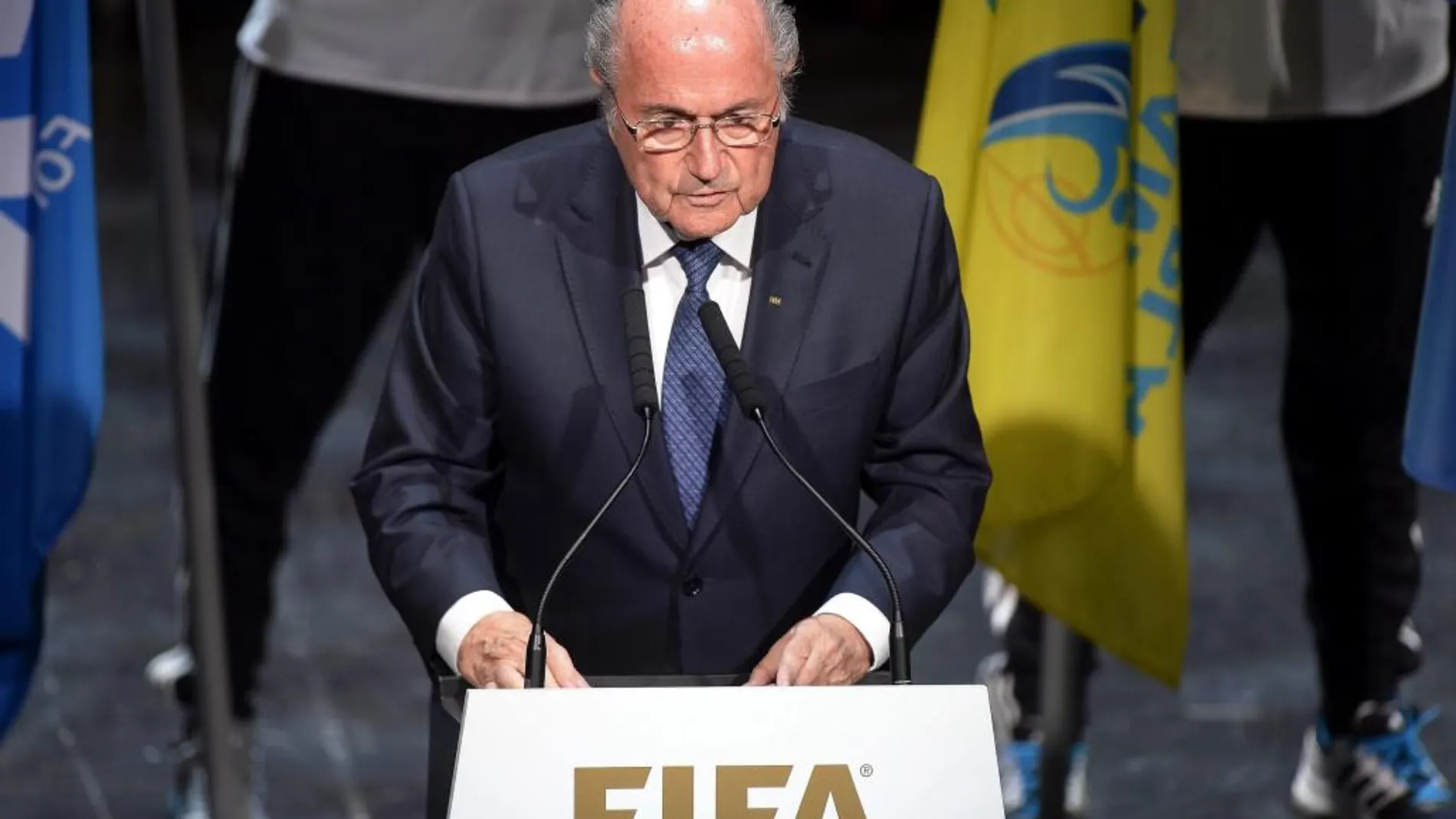 El presidente de la FIFA, Joseph Blatter da un discurso durante el 65 Congreso del organismo en Zúrich