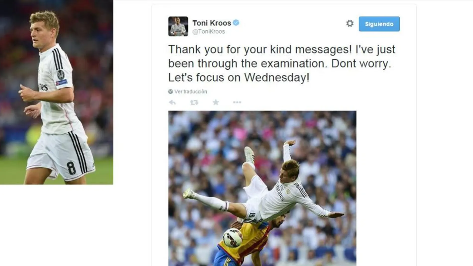 Twitter de Kroos de agradecimiento y para despreocupar a la afición