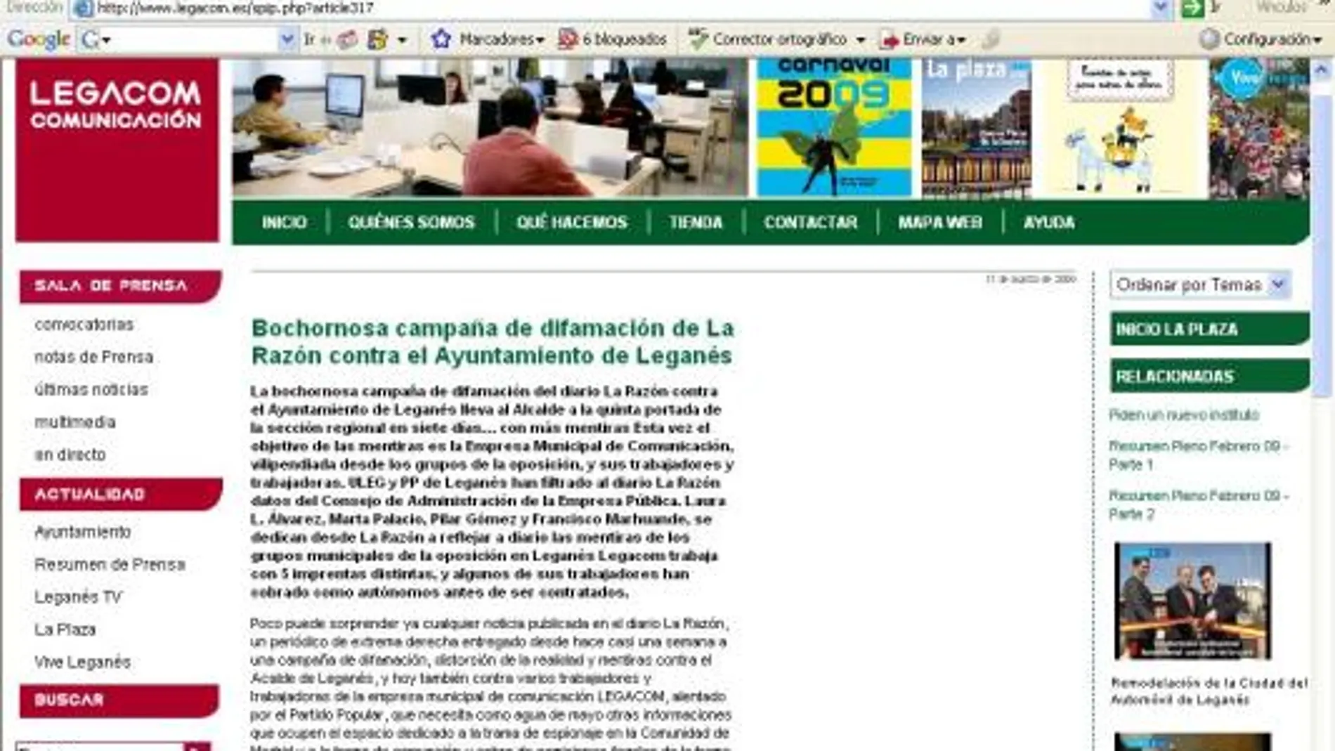 El alcalde de Leganés usa una web municipal para fines personales