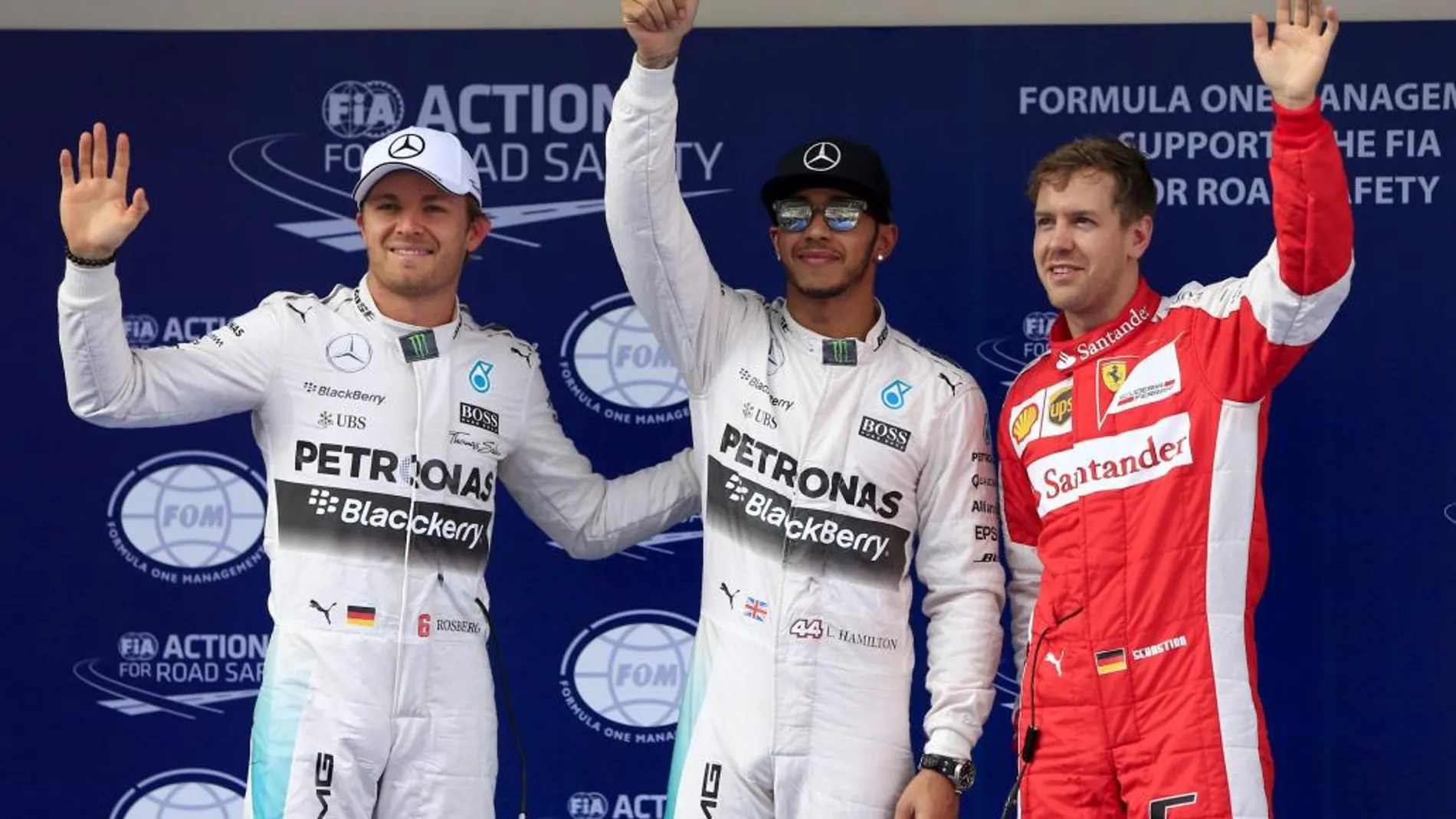 Nico Rosberg, Lewis Hamilton y Sebastian Vettel