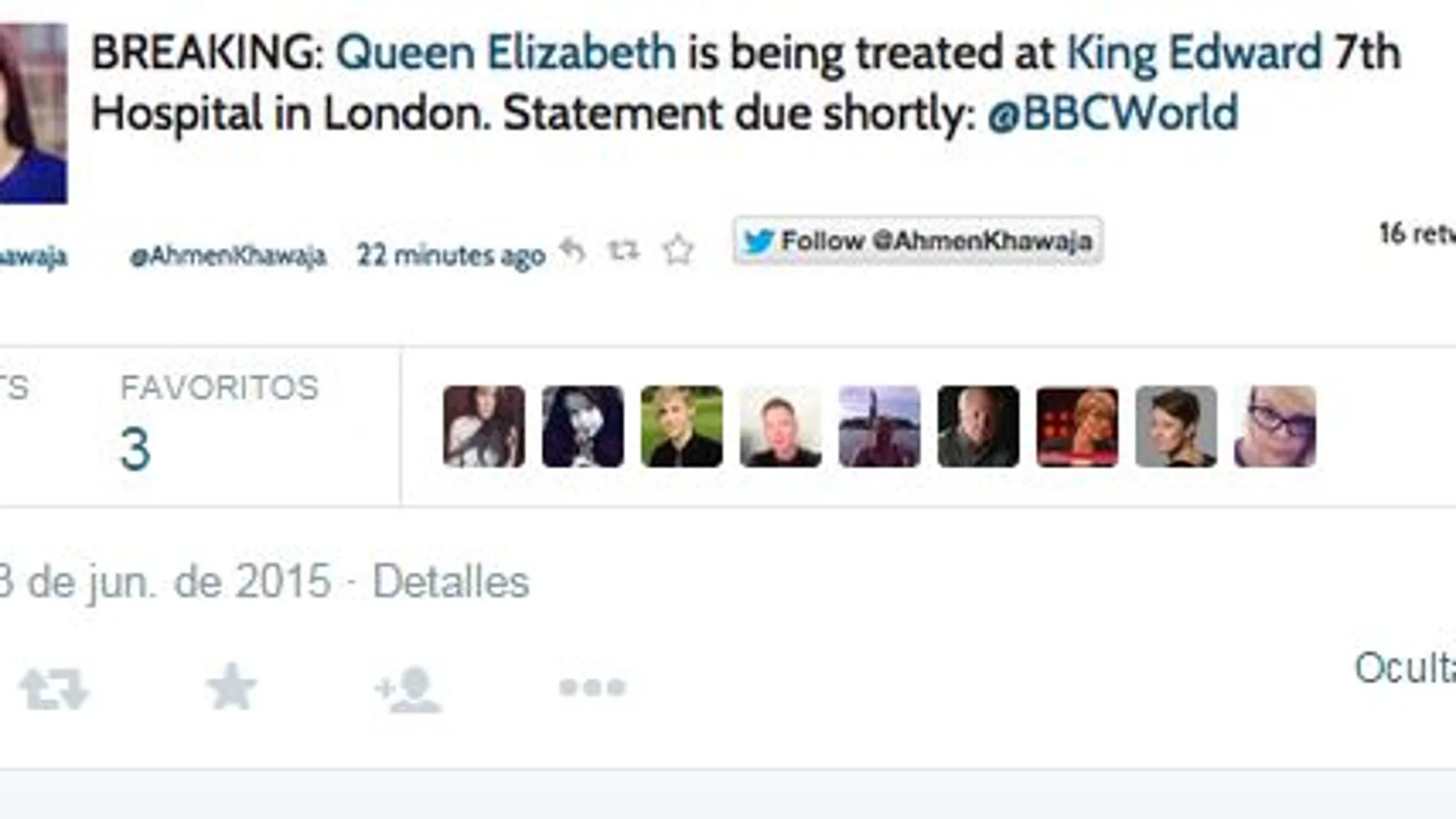 Un tuit falso sobre la muerte de Isabel II juega una mala pasada a la BBC
