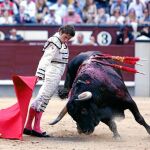 Remate de Fernando Robleño a un toro de Baltasar Ibán en el coso madrileño