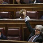 El diputado de CiU en el Congreso Josep Sánchez Llibre durante las votaciones en el pleno celebrado hoy en el Congreso de los Diputados.