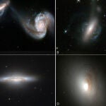 Imágenes de diferentes galaxias reales que pueden estar en estados de evolución análogos a los de la simulación.