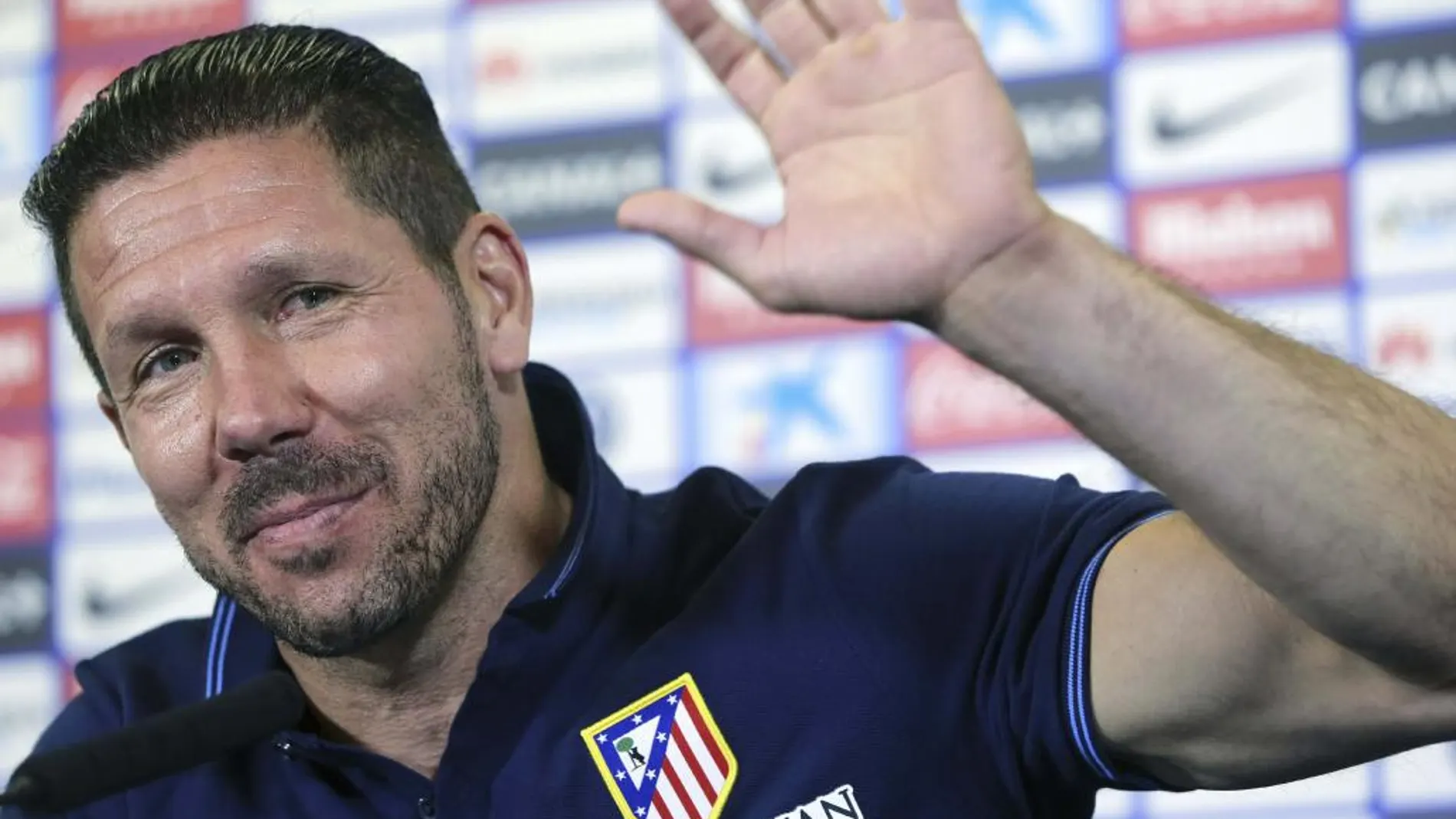 El entrenador del Atlético de Madrid, el argentino Diego Simeone, durante la rueda de prensa ofrecida esta mañana.