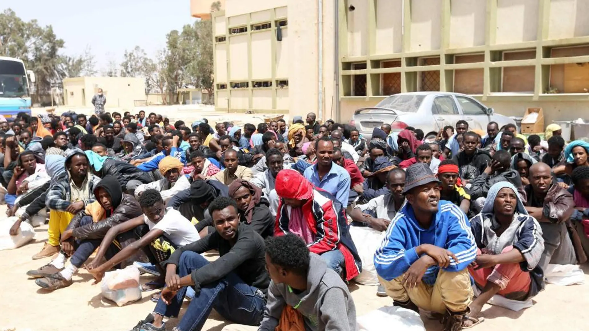 Inmigrantes africanos en centro de Misrata