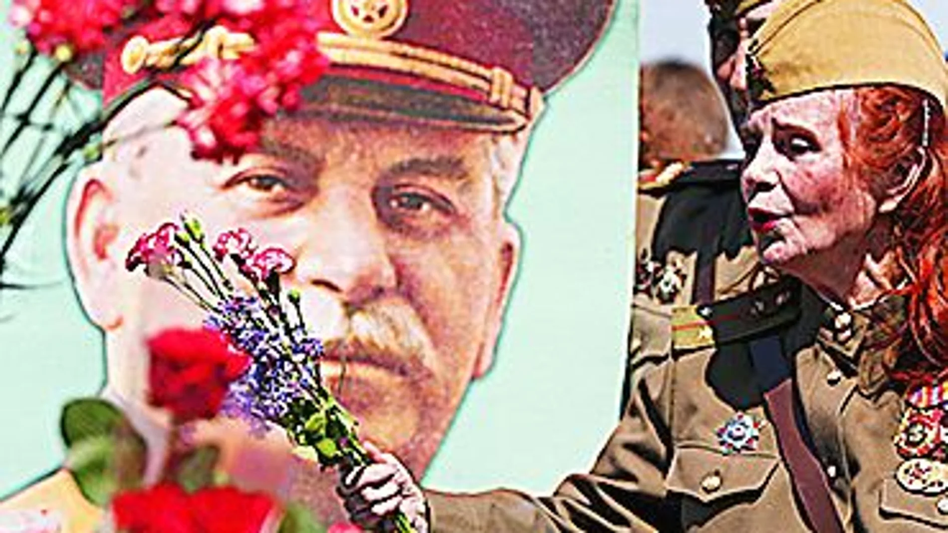 Ayer, en la tumba del soldado desconocido de la II G M, había un enorme retrato de Stalin al que se le honró con flores.