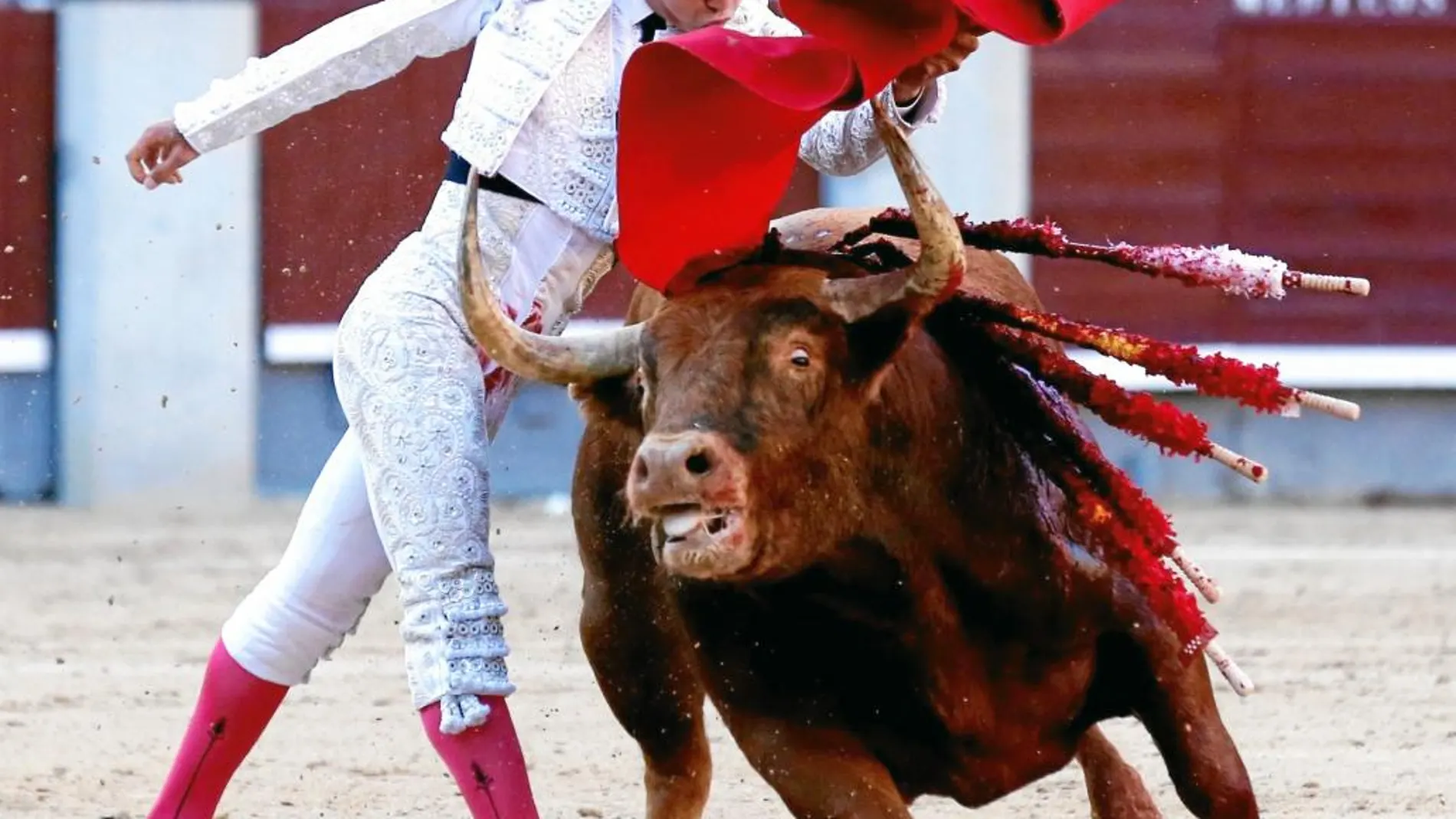 El diestro salmantino ejecutando un pase de pecho