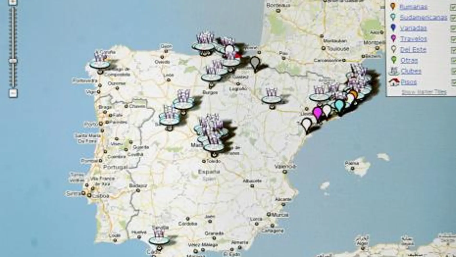 Imagen de la web que ofrece la ubicación de las prostitutas en un mapa de España y que el Ministerio de Igualdad quiere cerrar