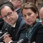 Ségolène Royal, junto al presidente francés Hollande y el ministro de Exteriores, Laurent Fabius
