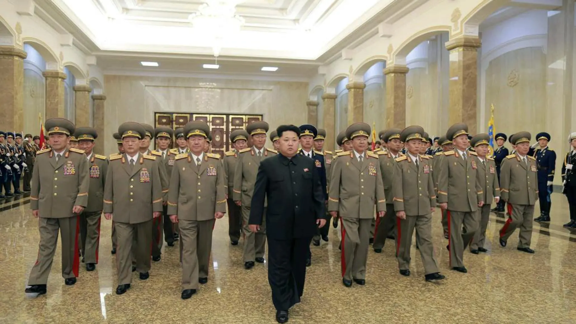 El líder de Corea del Norte Kim Jong-un a su llegada al Palacio del Sol Kumsusan