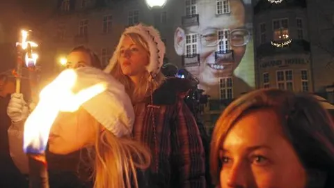 La imagen de Liu, proyectada ayer en una concentración celebrada en Oslo