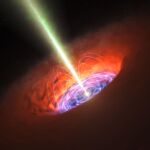 Ilustración de un agujero negro supermasivo en el centro de una galaxia