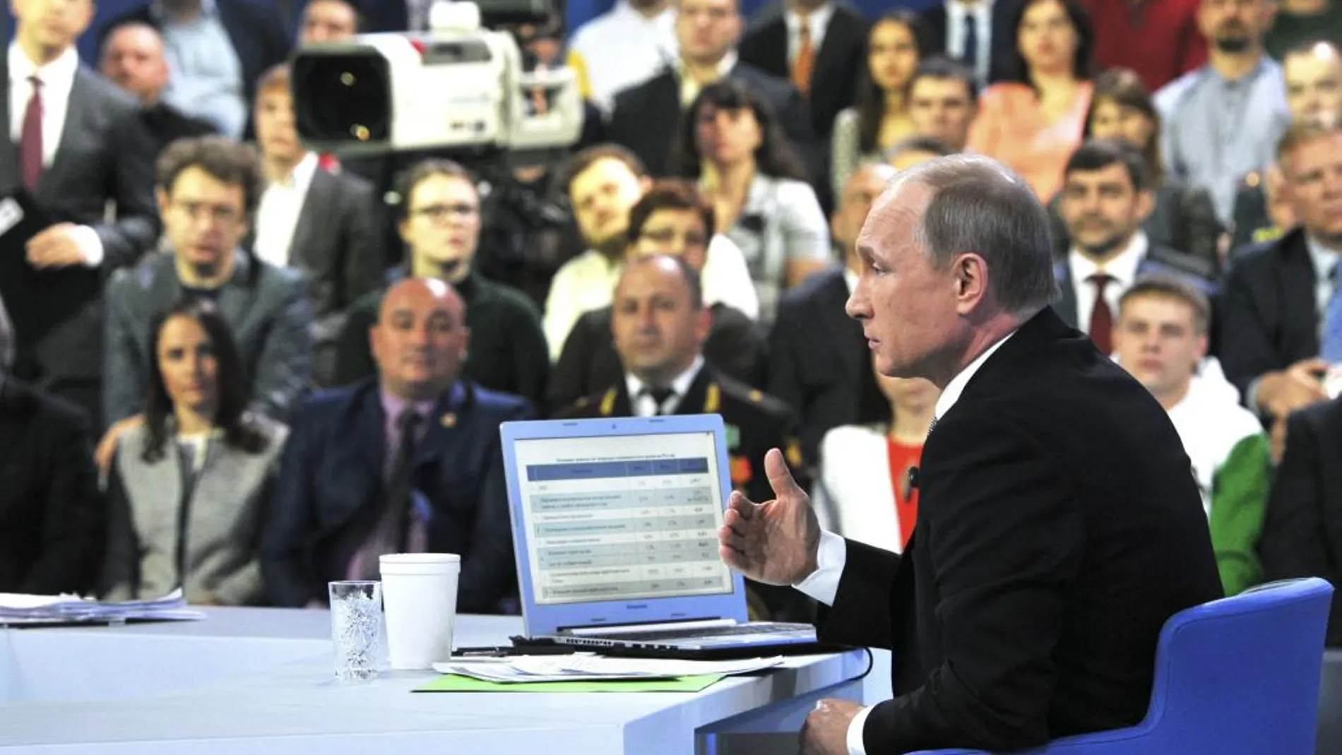 El presidente ruso, Vladimir Putin, durante su tradicional «Línea Directa»