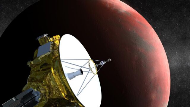 Recreación de la NASA de la nave New Horizons acercándose a Plutón