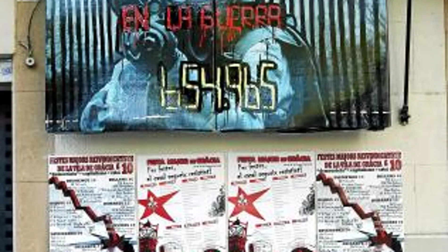 La plaza del Raspall estaba ayer llena de pancartas de apoyo a la «homenajeada», la colaboradora de ETA Laura Riera
