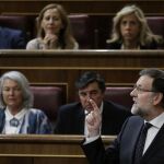 Mariano Rajoy, durante su intervención en la sesión de control al Gobierno celebrada hoy en el Congreso de los Diputados.
