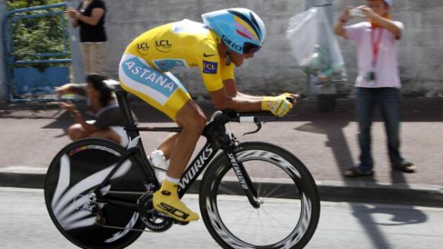 Contador, en un momento de la crono de hoy