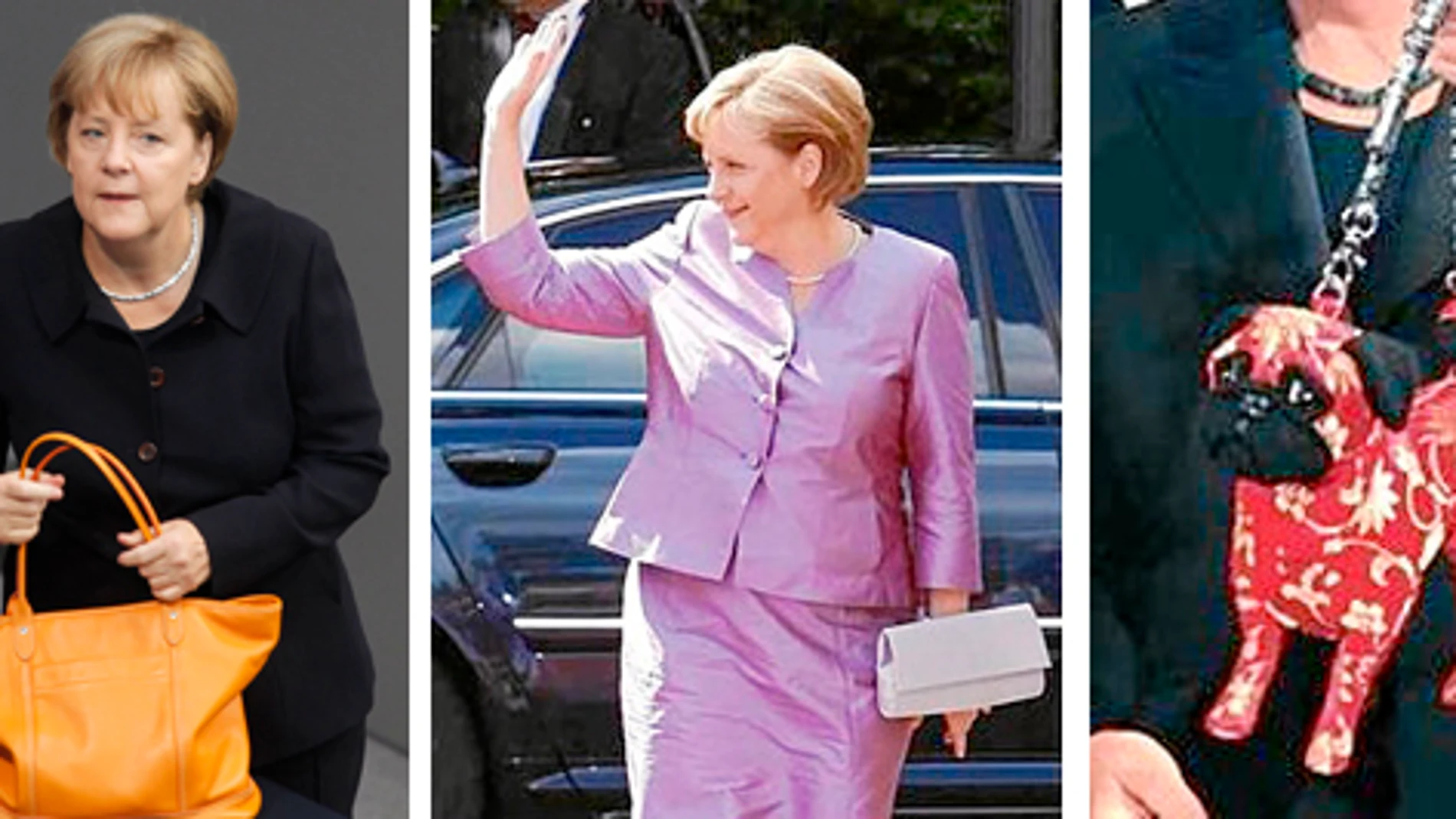 con las manos en la moda. Merkel, sobria en su vestimenta, suele arriesgar con modelos de bolso poco frecuentes.