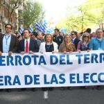 La cabecera de la manifestación de esta tarde en Madrid