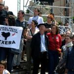Urizar, portavoz de Bildu (drch.), junto a dirigentes de Batusuna, en una manifestación en favor de presos