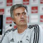 El entrenador portugués del Real Madrid, José Mourinho, en un momento de la rueda de prensa