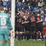 El Athletic celebra uno de los goles ante el desconsuelo de De Gea