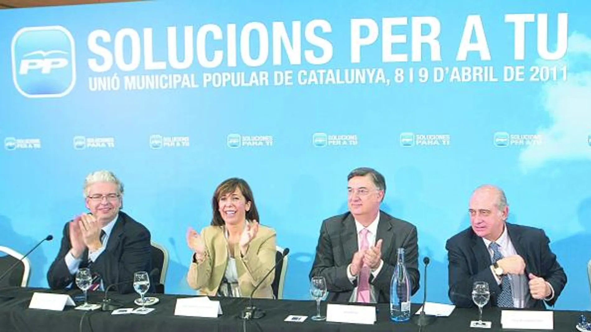 Jordi Cornet, Alicia Sánchez-Camacho, Antoni Bosch y Jorge Fernández, ayer en la convención del PP