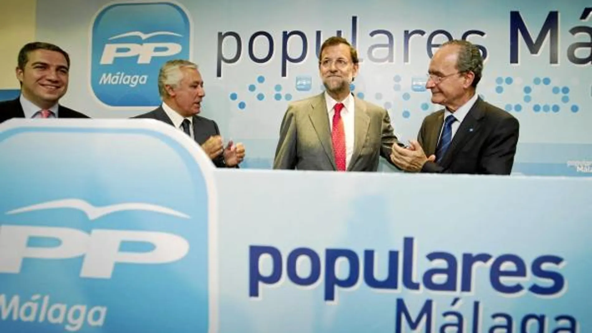 Mariano Rajoy y Javier Arenas, junto a Elías Bendodo y Francisco de la Torre, en otra visita reciente a Málaga