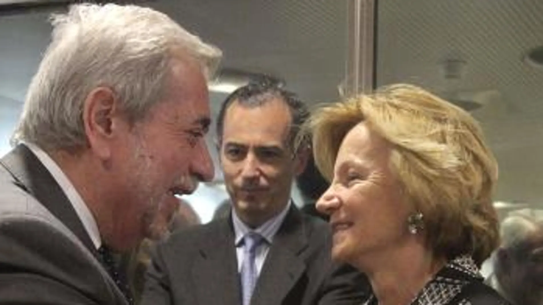 La vicepresidenta segunda del Gobierno y ministra de Economía, Elena Salgado (d), saluda al consejero madrileño de Economía y Hacienda, Antonio Beteta