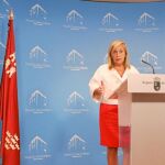 La portavoz de la Comunidad Autónoma, María Pedro Reverte, durante su comparecencia de ayer en San Esteban