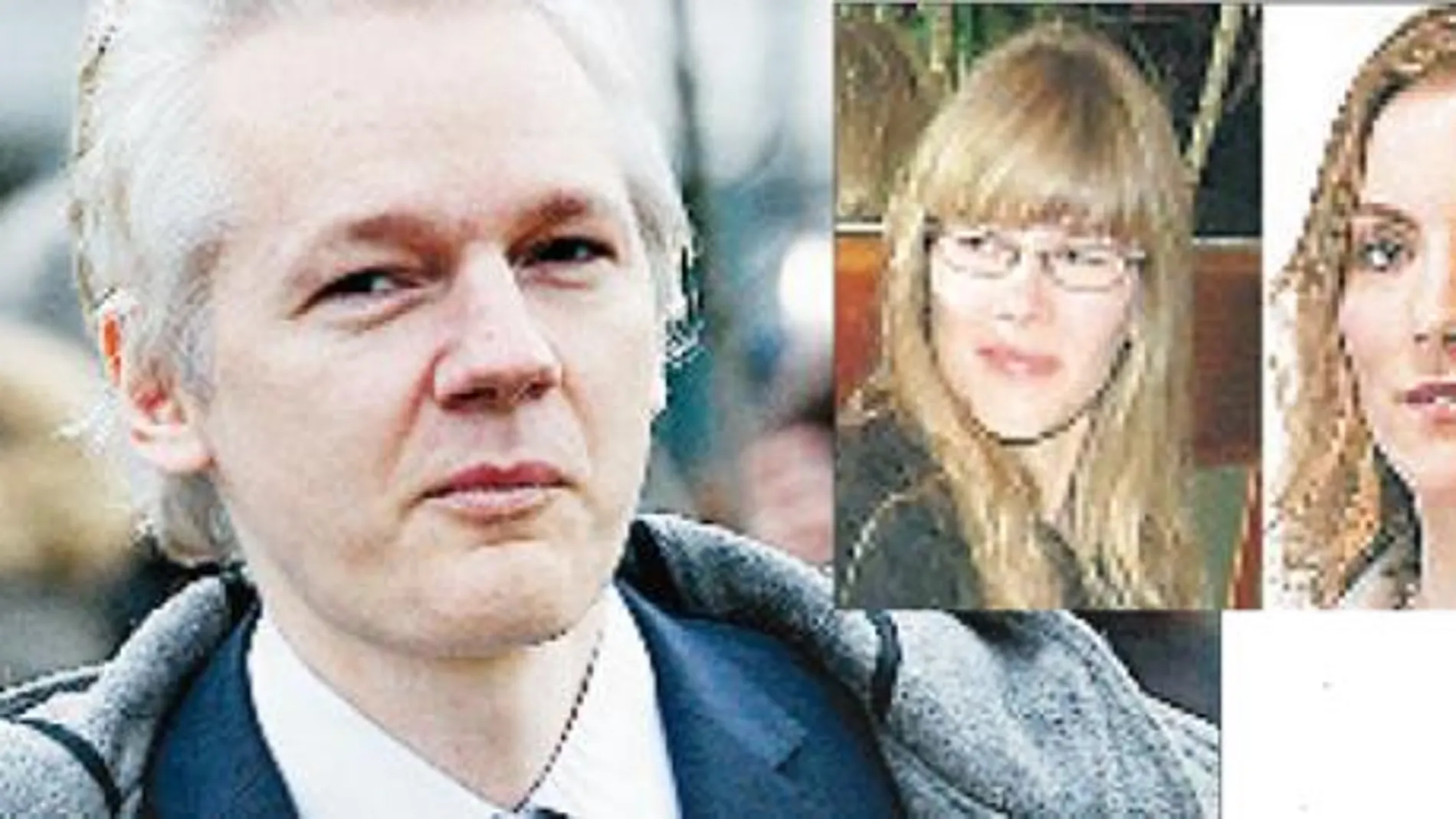 Assange, ayer, en Londres. Arriba, las acusadoras Wilen y Ardin